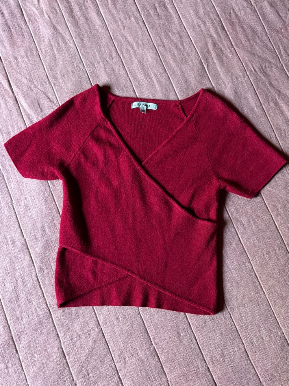 Papaya Red Knit Top- Size Small- Faux Wrap Cozy Fall Top